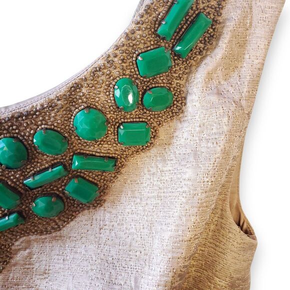 Shoshanna Gold Metallic Brocade Dress Jeweled Collar Woman's Sz 0 The RealReal - Picture 7 of 16